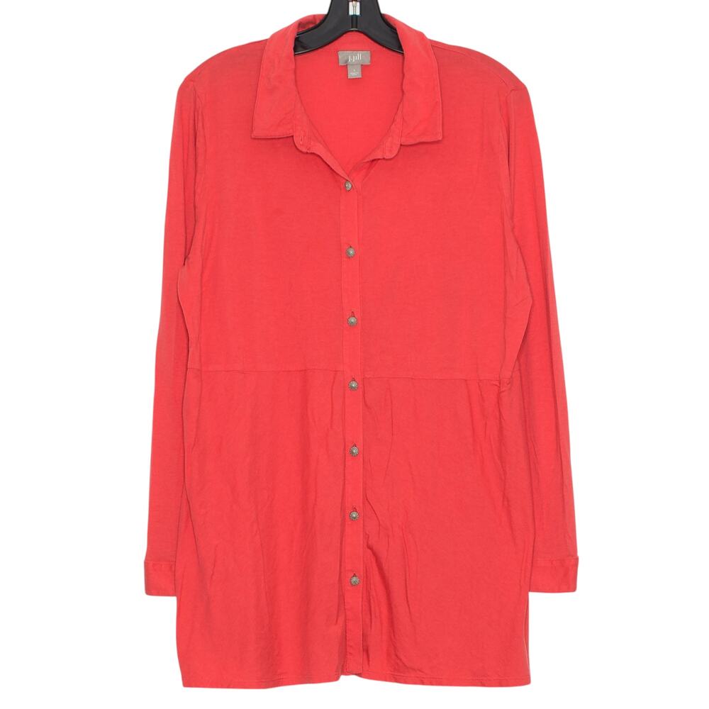 J Jill Tunic Top Minimalist Preppy Coastal Grandma Classic Button Up Coral Large